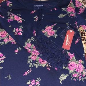 Navy, floral long sleeve henley